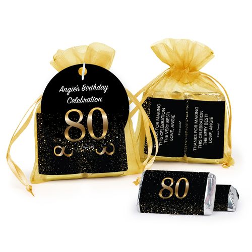 Personalized Elegant 80th Birthday Bash Hershey's Miniatures in Organza Bags with Gift Tag