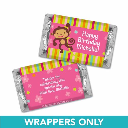 Birthday Girl Monkey Personalized Hershey's Miniatures Wrappers