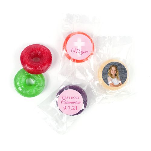 Personalized Girl First Communion Faded Cross Life Savers 5 Flavor Hard Candy