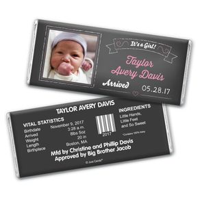 Baby Girl Announcement Personalized Chocolate Bar Wrappers Chalkboard Photo