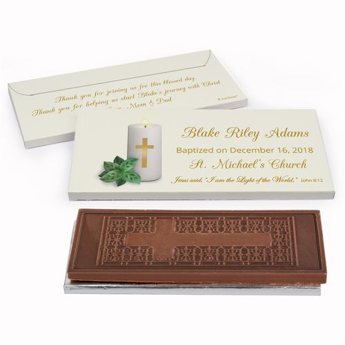 Deluxe Personalized Baptism Candle Embossed Chocolate Bar in Gift Box