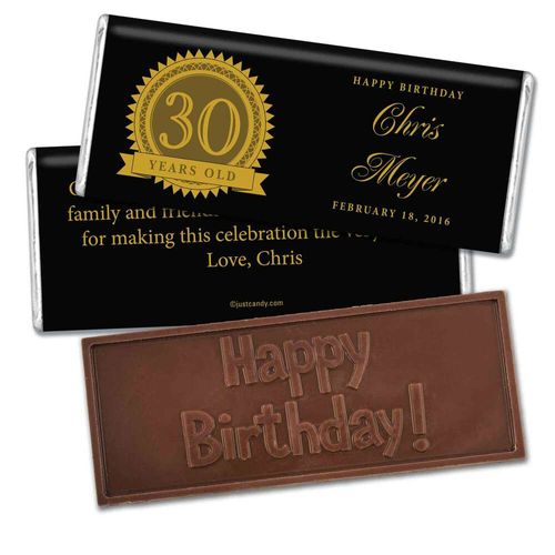 Milestones Personalized Embossed Chocolate Bar Candy 30th Birthday Favors