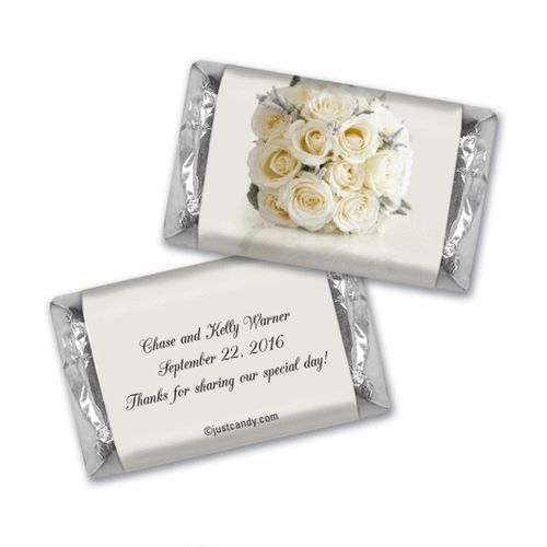 Wedding Favor Personalized Hershey's Miniatures Wrappers White Roses Bouquet