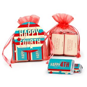 Personalized 4th of July Star Spangled Stripes Hershey's Miniatures in XS Organza Bags with Gift Tag