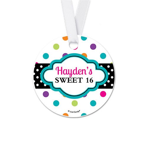 Personalized Round Sweet 16 Polka Dot Birthday Favor Gift Tags (20 Pack)