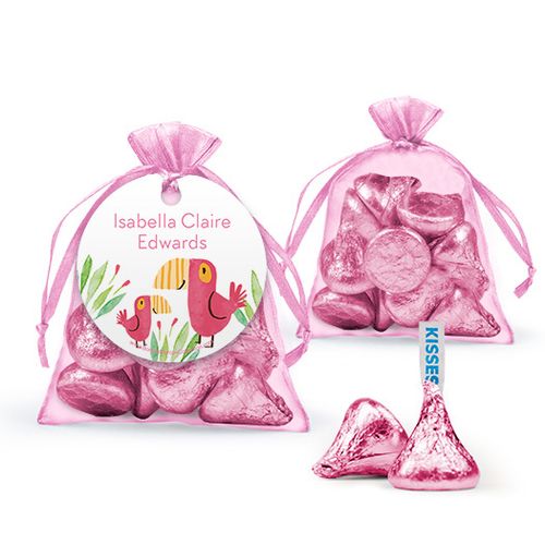 Personalized Girl Birth Announcement Favor Assembled Organza Bag with Hershey's Kisses