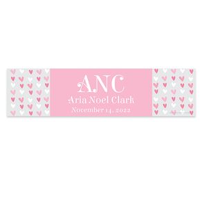 Personalized Baby Girl Announcements Pink Hearts 5 Ft. Banner