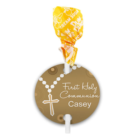 Personalized Boy First Communion Rosary Dum Dums with Gift Tag (75 pops)