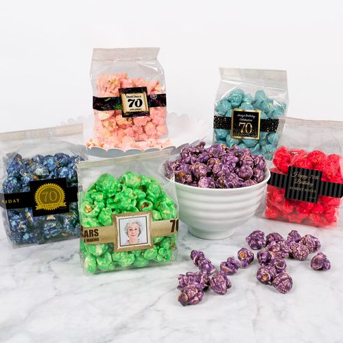 Personalized Milestone 70th Birthday Candy Coated Popcorn 3.5 oz Bags