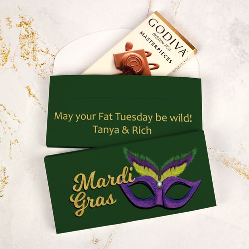 Deluxe Personalized Mardi Gras Masquerade Godiva Chocolate Bar in Gift Box