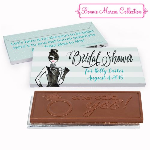 Deluxe Personalized Bridal Shower Showered in Vogue Embossed Chocolate Bar in Gift Box