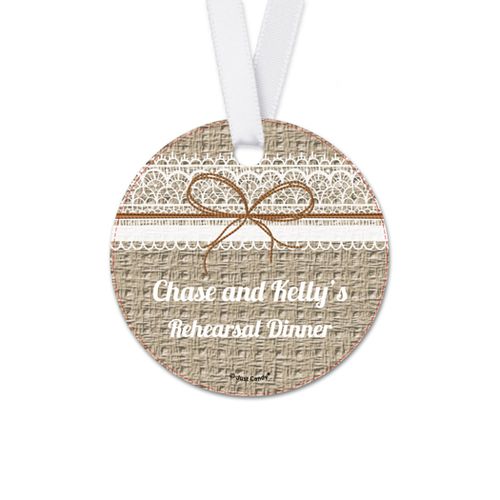 Personalized Round Burlap & Lace Rehearsal Dinner Favor Gift Tags (20 Pack)