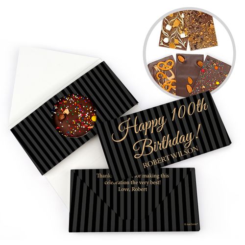 Personalized Milestone Birthday 100th Formal Stripes Gourmet Infused Belgian Chocolate Bars (3.5oz)
