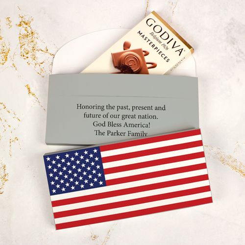 Personalized Independence Day American Flag Godiva Chocolate Bar in Gift Box