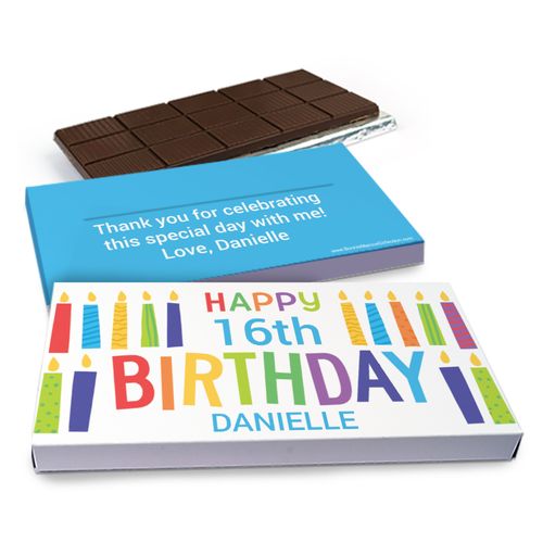 Deluxe Personalized Birthday Colorful Candles Chocolate Bar in Gift Box (3oz Bar)
