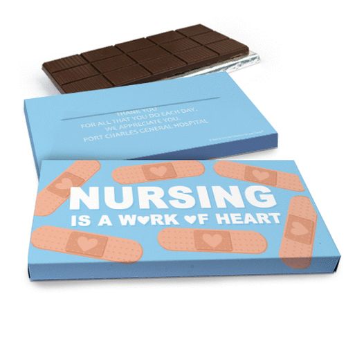 Deluxe Personalized Nurse Appreciation Work of Heart Belgian Chocolate Bar in Gift Box (3oz Bar)
