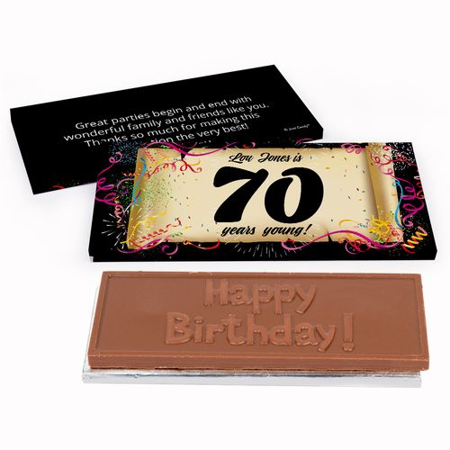Deluxe Personalized Birthday 70th Confetti Birthday Chocolate Bar in Gift Box