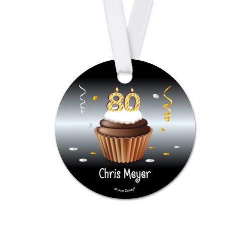 Personalized Round Birthday 80th Birthday Cupcake Favor Gift Tags (20 Pack)