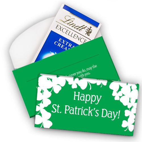 Deluxe Personalized St. Patrick's Day White Clovers Lindt Chocolate Bar in Gift Box (3.5oz)