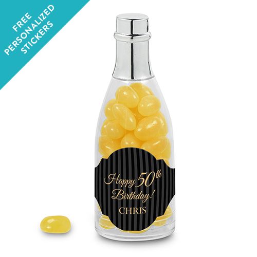 Birthday Personalized Champagne Bottle Elegant Formal Pinstripes (25 Pack)