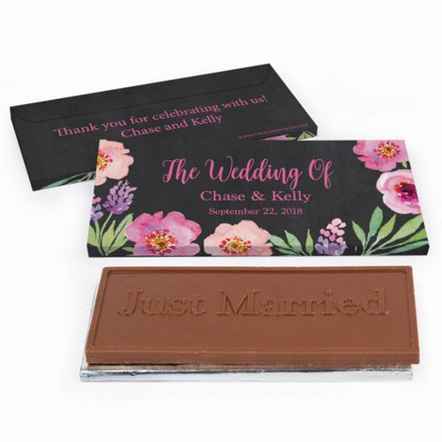 Deluxe Personalized Wedding Floral Chocolate Bar in Gift Box