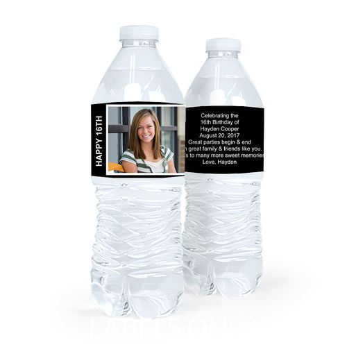 Personalized Sweet 16 Birthday Photo Snapshot Water Bottle Sticker Labels (5 Labels)