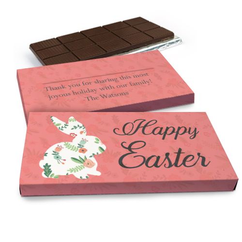 Deluxe Personalized Easter Floral Bunny Chocolate Bar in Gift Box (3oz Bar)