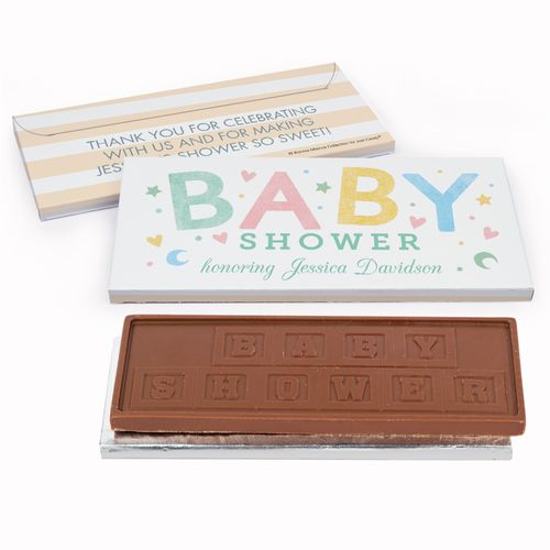 Deluxe Personalized Baby Shower Colorful Baby Embossed Chocolate Bar in Gift Box