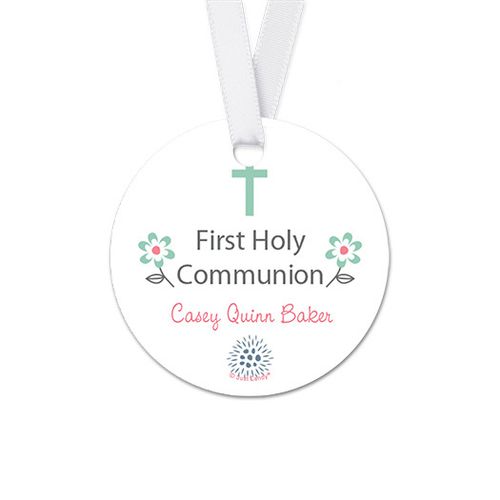 Personalized Round Blooming Communion Favor Gift Tags (20 Pack)