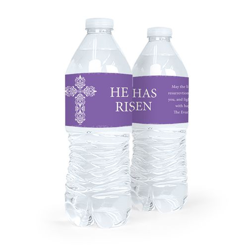 Personalized Easter Purple Cross Water Bottle Sticker Labels (5 Labels)