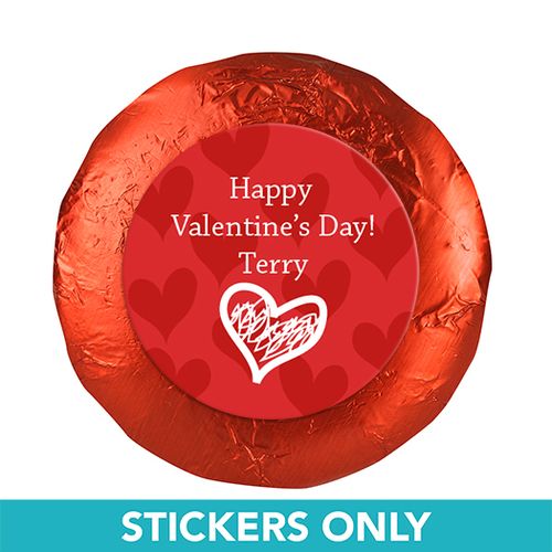 Valentine's Day Scribble Heart 1.25" Stickers (48 Stickers)