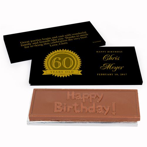 Deluxe Personalized Birthday 60th Milestones Seal Chocolate Bar in Gift Box