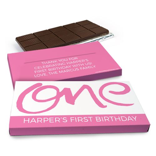 Deluxe Personalized 1st Birthday Doodle One Chocolate Bar in Gift Box (3oz Bar)