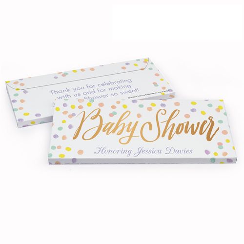 Deluxe Personalized Baby Shower Pastel Confetti Chocolate Bar in Gift Box