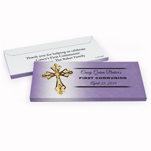 Deluxe Personalized First Communion Gold Cross Chocolate Bar in Gift Box