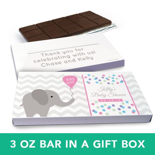 Deluxe Personalized Baby Shower Chevron Dots Elephant Belgian Chocolate Bar in Gift Box (3oz Bar)