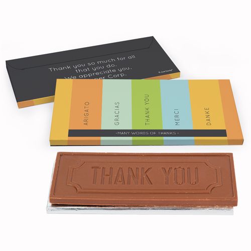 Deluxe Personalized Business Thank You Multi Language Chocolate Bar in Gift Box