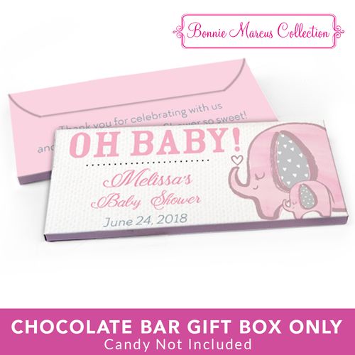 Deluxe Personalized Baby Shower Pink Elephants Candy Bar Favor Box