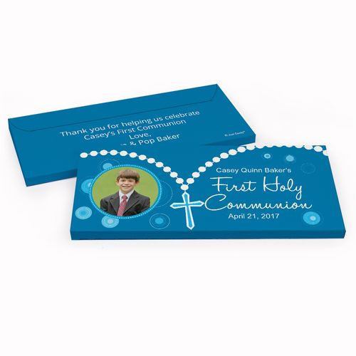 Deluxe Personalized First Communion Roserary Photo Chocolate Bar in Gift Box