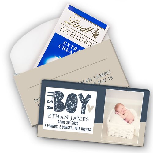 Deluxe Personalized Boy Birth Announcement It's A Boy Lindt Chocolate Bar in Gift Box (3.5oz)