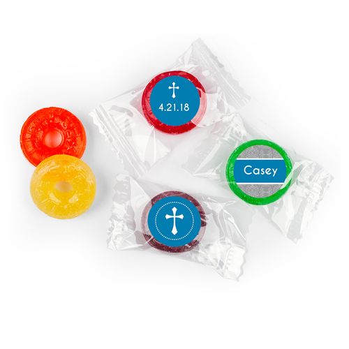 Communion Personalized LifeSavers 5 Flavor Hard Candy Fluer de Lis Cross (300 Pack)