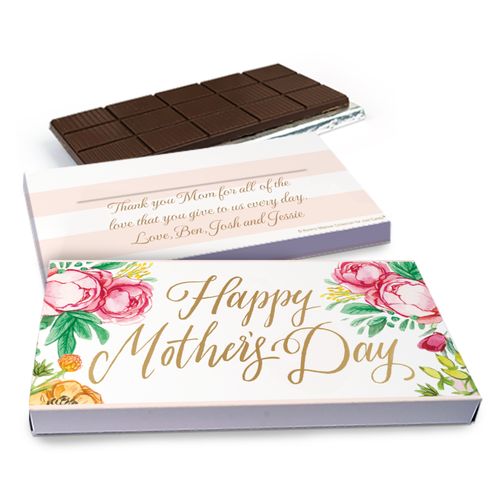 Deluxe Personalized Mother's Day Pink Flowers Chocolate Bar in Gift Box (3oz Bar)