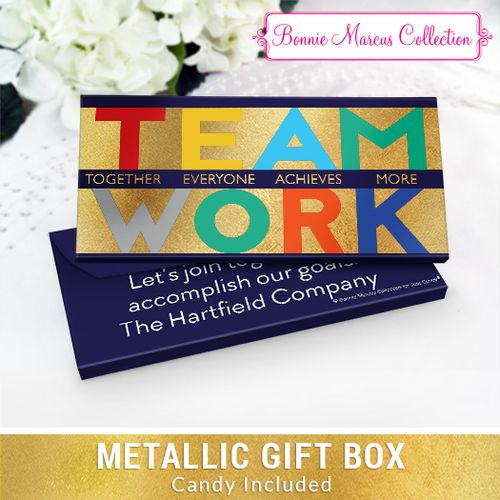Deluxe Personalized Teamwork Acrostic Chocolate Bar in Metallic Gift Box