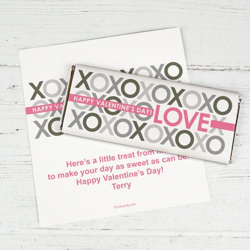Valentine's Day Personalized Chocolate Bar Wrappers XOXO Pattern