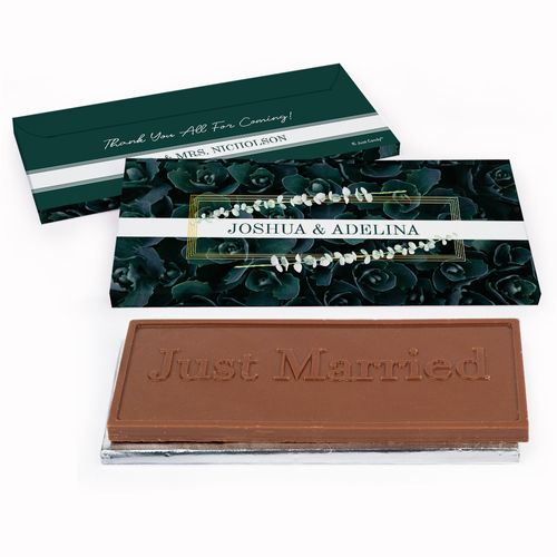 Deluxe Personalized Wedding Enchanting Bloom Embossed Just Married Chocolate Bar in Gift Box