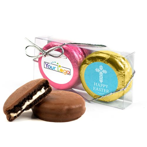 Add Your Logo Easter Blue Cross 2Pk Pink & Gold Foiled Chocolate Covered Oreo Cookies