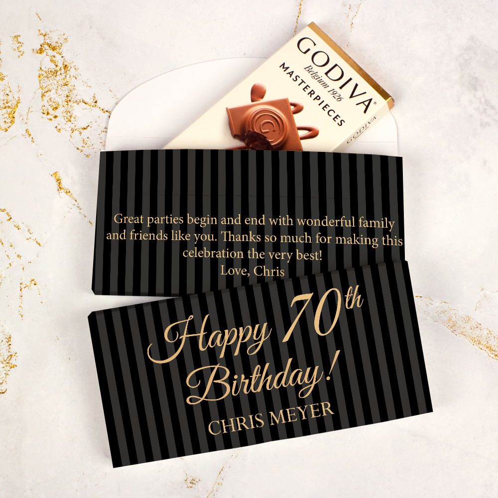 Deluxe Personalized Milestone 70th Birthday Pinstripes Godiva Chocolate