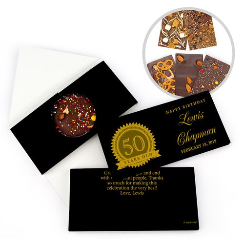 Personalized Milestone Birthday 50th Age Seal Gourmet Infused Belgian Chocolate Bars (3.5oz)