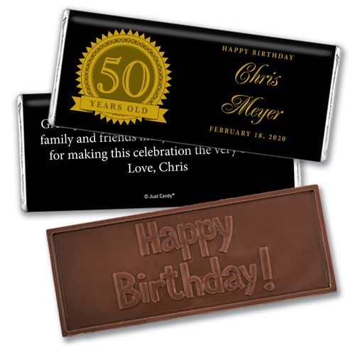 50th Birthday Personalized Embossed Chocolate Bar Age Seal
