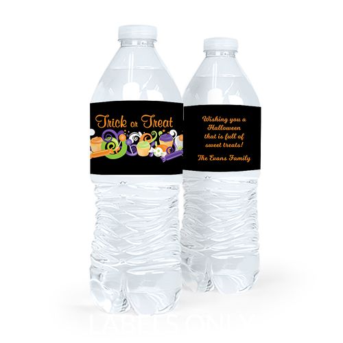 Personalized Halloween No Tricks Just Treats Water Bottle Labels (5 Labels)